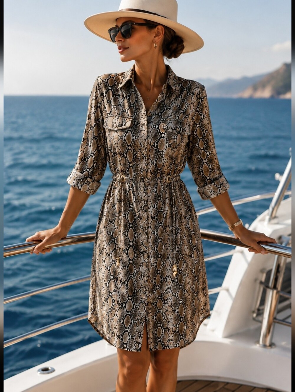 💥Melissa Odabash Snake Print Viscose Midi Shirt Dress Size M